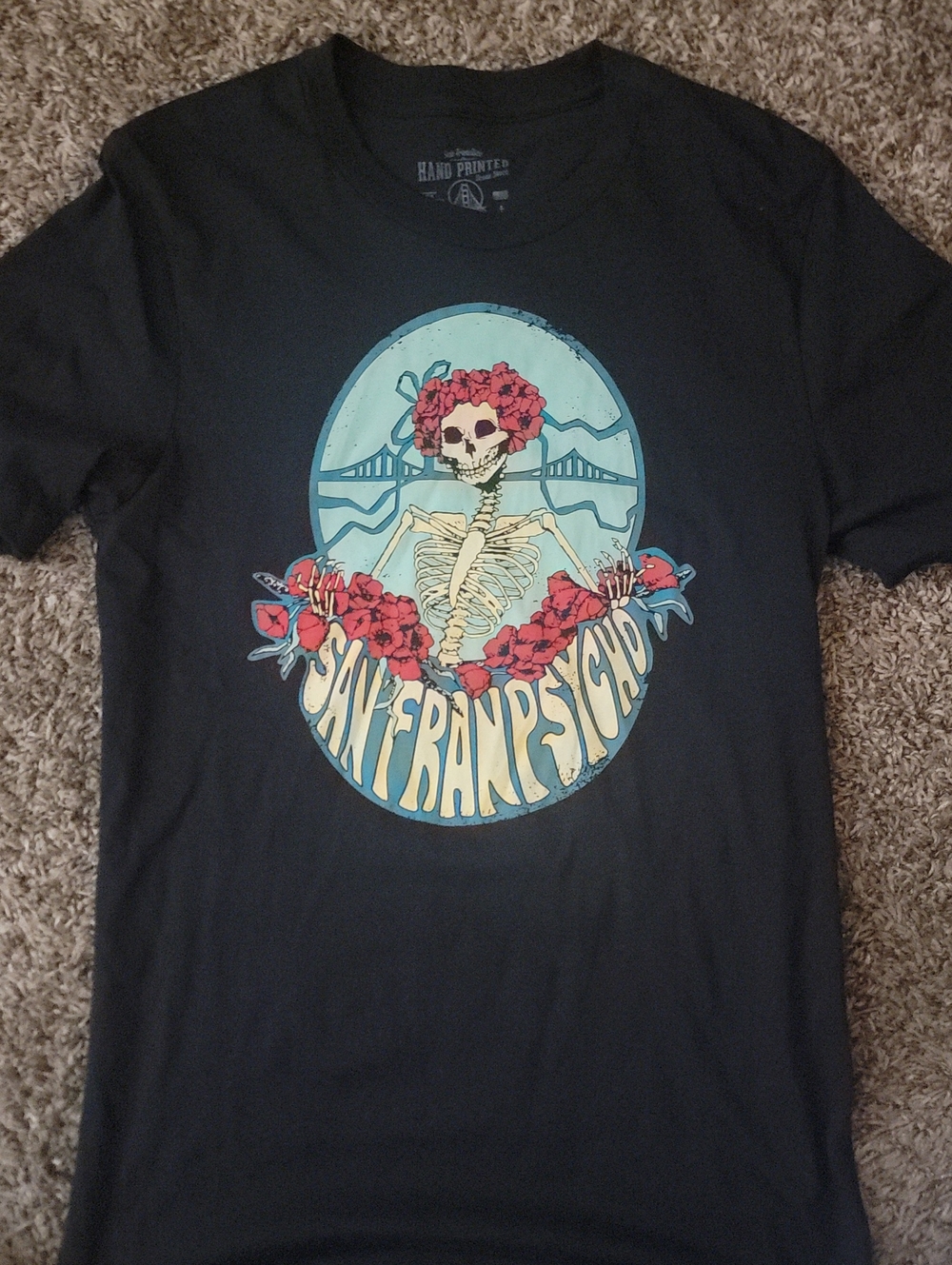 San Franpsycho Men’s M Floral Skull Bay Bridge Graphic T Shirt